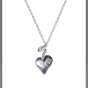 Denim Blue Heart Pendant Necklace w/ Crystals